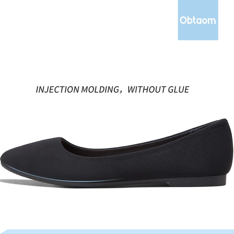 Obtaom Womens Textile Flat Shoes Round Toe Slip on Shoes Fabric Dress Black Ballet Flats(Black,US010) - Image 2